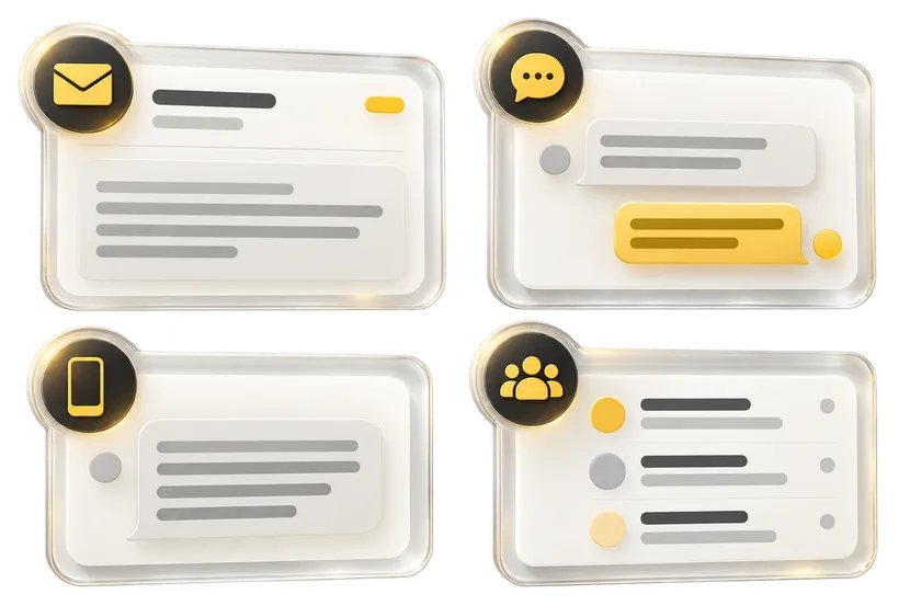 Four floating channel preview cards