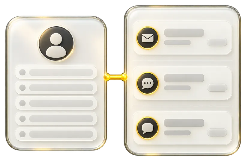 Customer profile linked to email, chat and message history