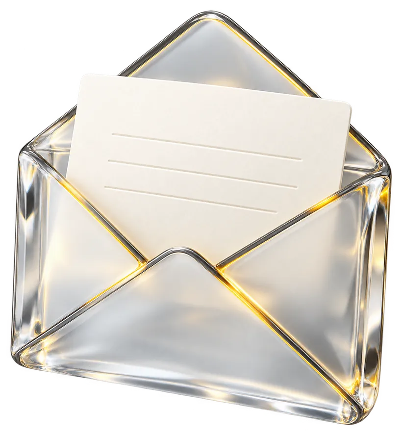 Frosted glass envelope holding a letter