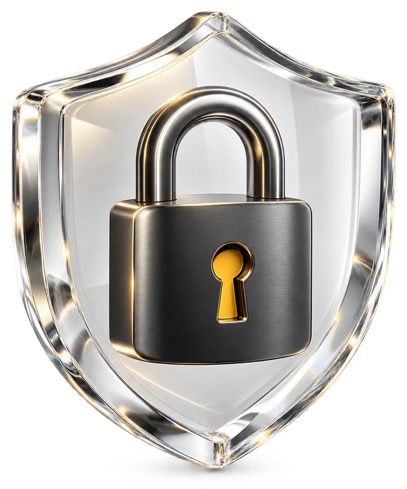 Glass shield with a graphite padlock